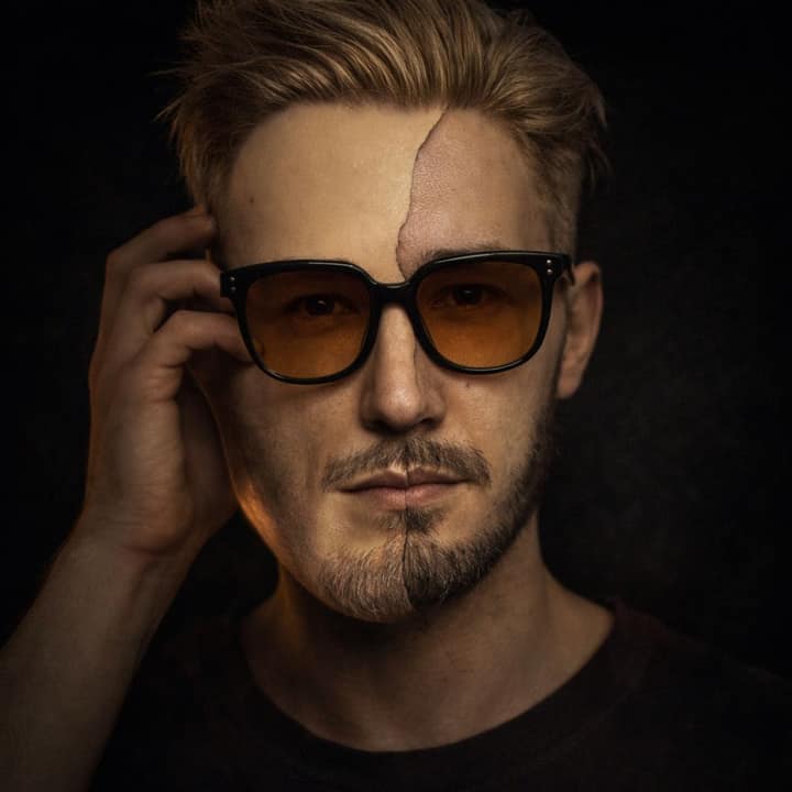 Man wearing hyper-realistic silicone mask transformation